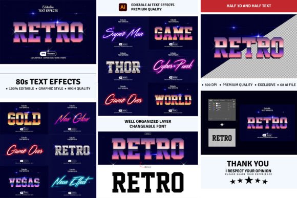 80S Editable Text Effect