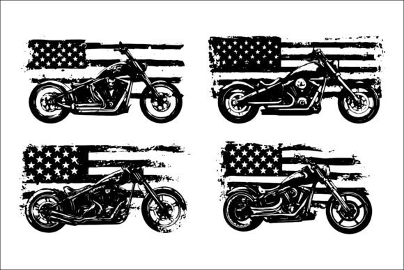 American Flag and Motorbike Silhouette: A Fusion of Freedom and Vintage Biker Culture