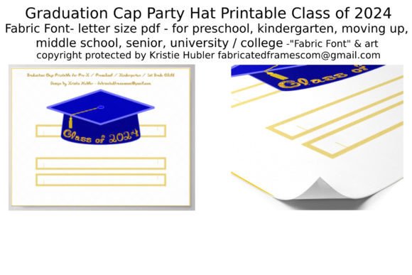 Blue Grad Cap Class 2024 Gold Glitter Craft