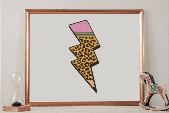 Leopard Print Lightning Shape Pencil: A Whimsical Embroidery Design for Modern Creativity