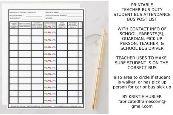 Teacher School Bus Duty Student List